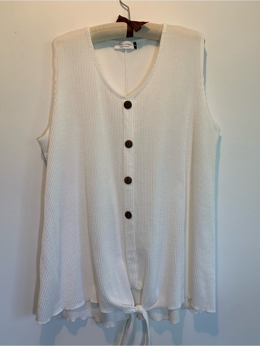 Star Vixen White Sleeveless Tank Top Tie Front 3X